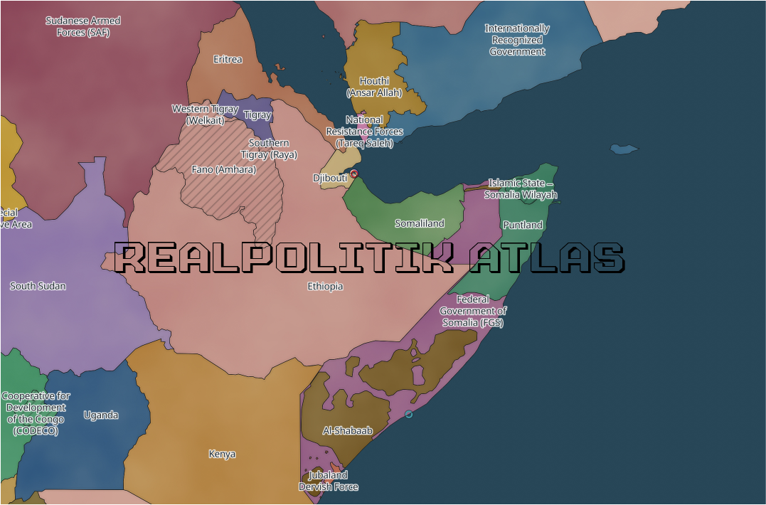 Realpolitik Atlas map of the Horn of Africa, shaded by who controls the ground